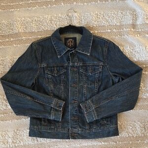 Talbots Classic Dark Blue Cotton Linen Jean Trucker Jacket Small